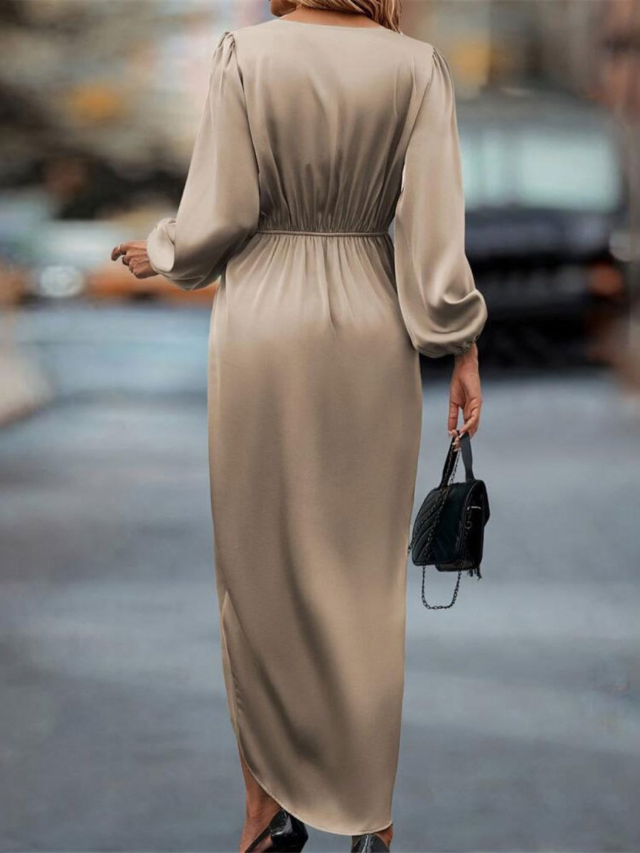 High - Low Surplice Balloon Sleeve Midi Dress - New Arrivals